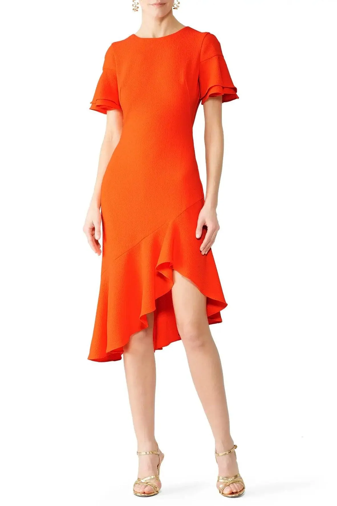 Asymmetrical Orange Ruffle Dress