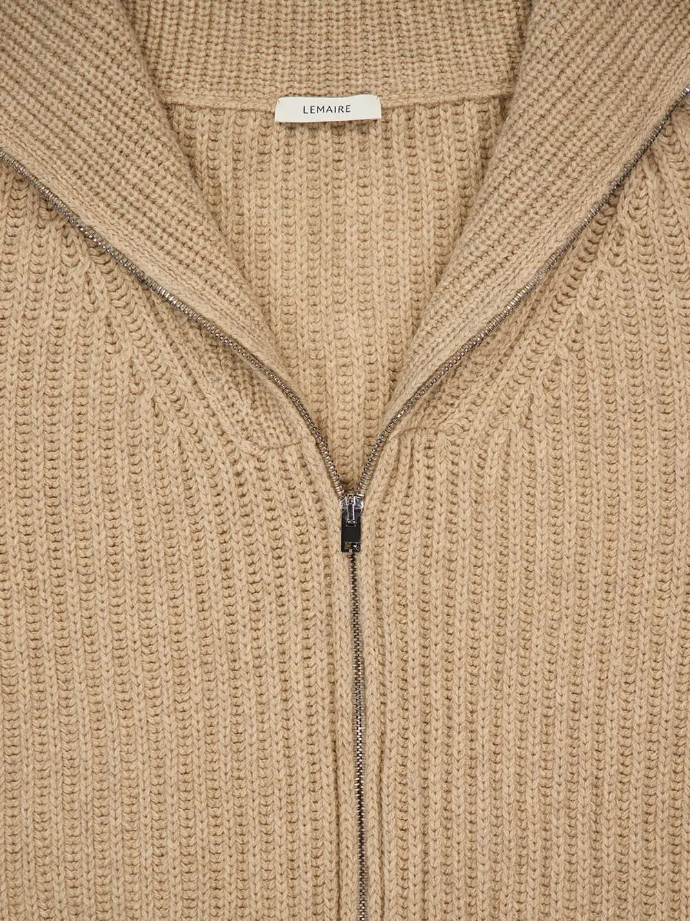 Beige Zipped Alpaca Wool Cardigan