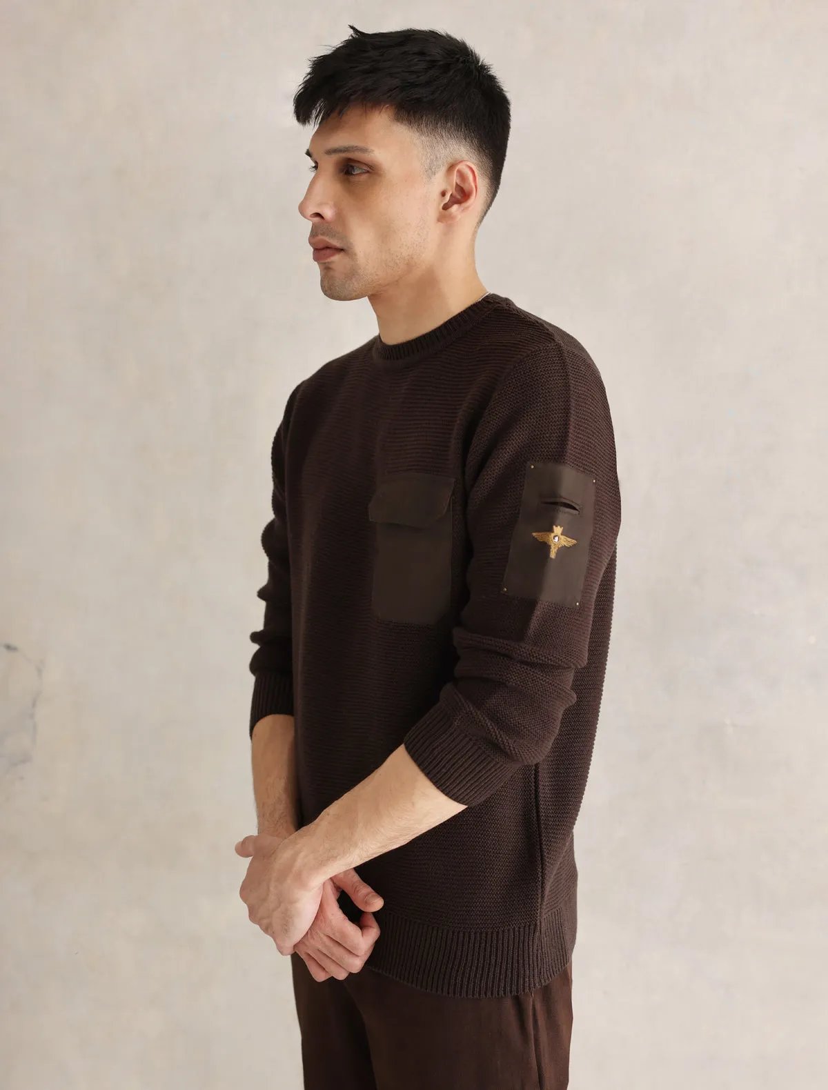 BROWN FULL SLEEVE ARMY STYLE SWEATER