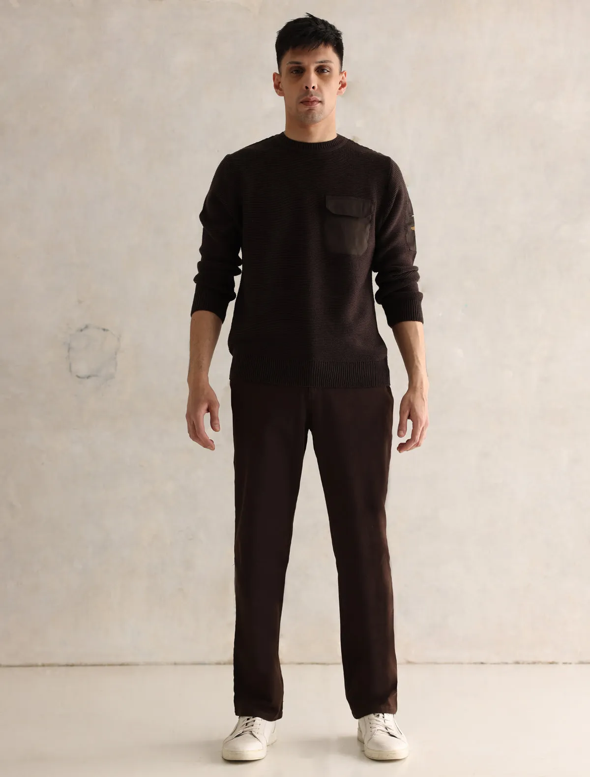 BROWN FULL SLEEVE ARMY STYLE SWEATER