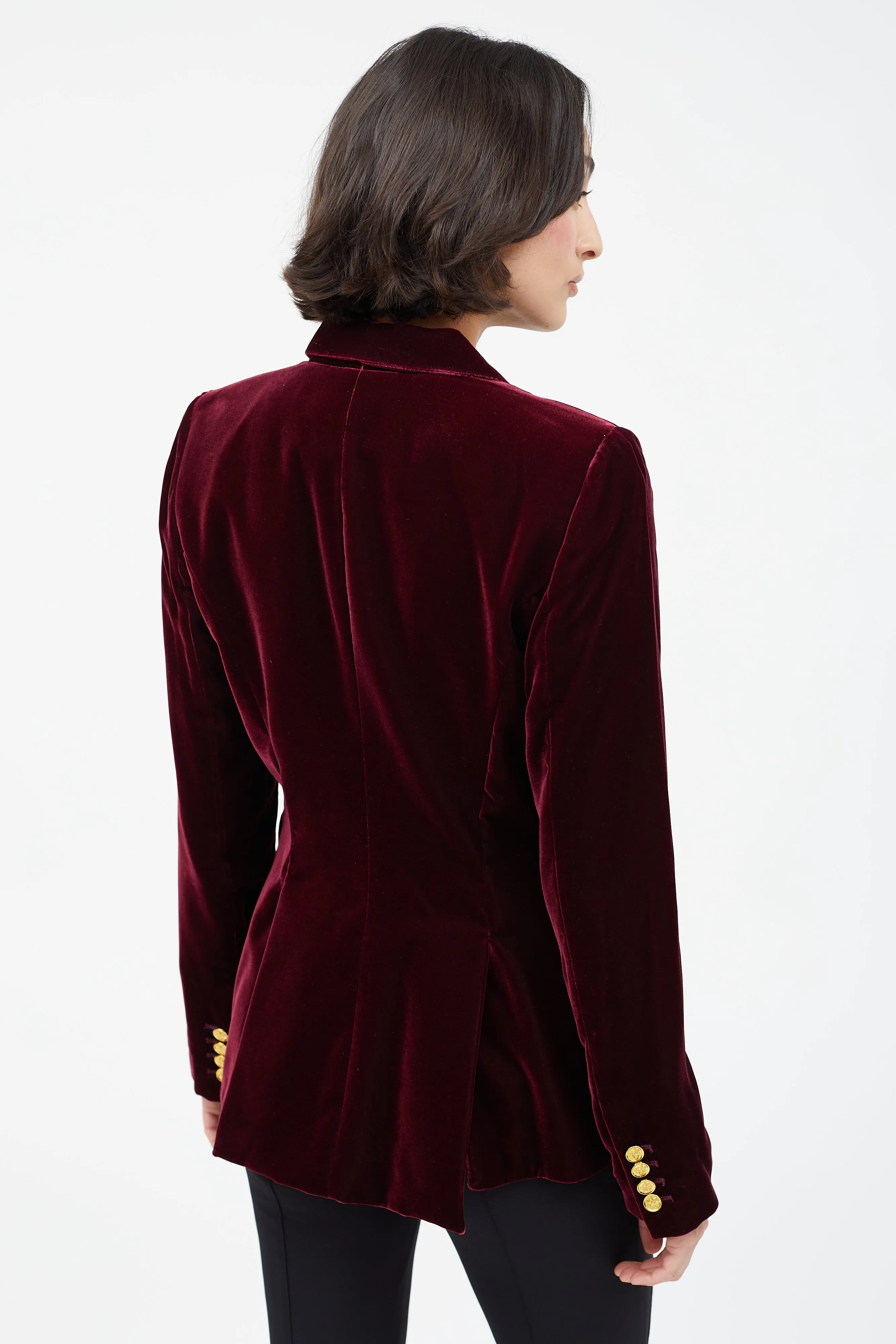 Burgundy Velvet Single Button Blazer