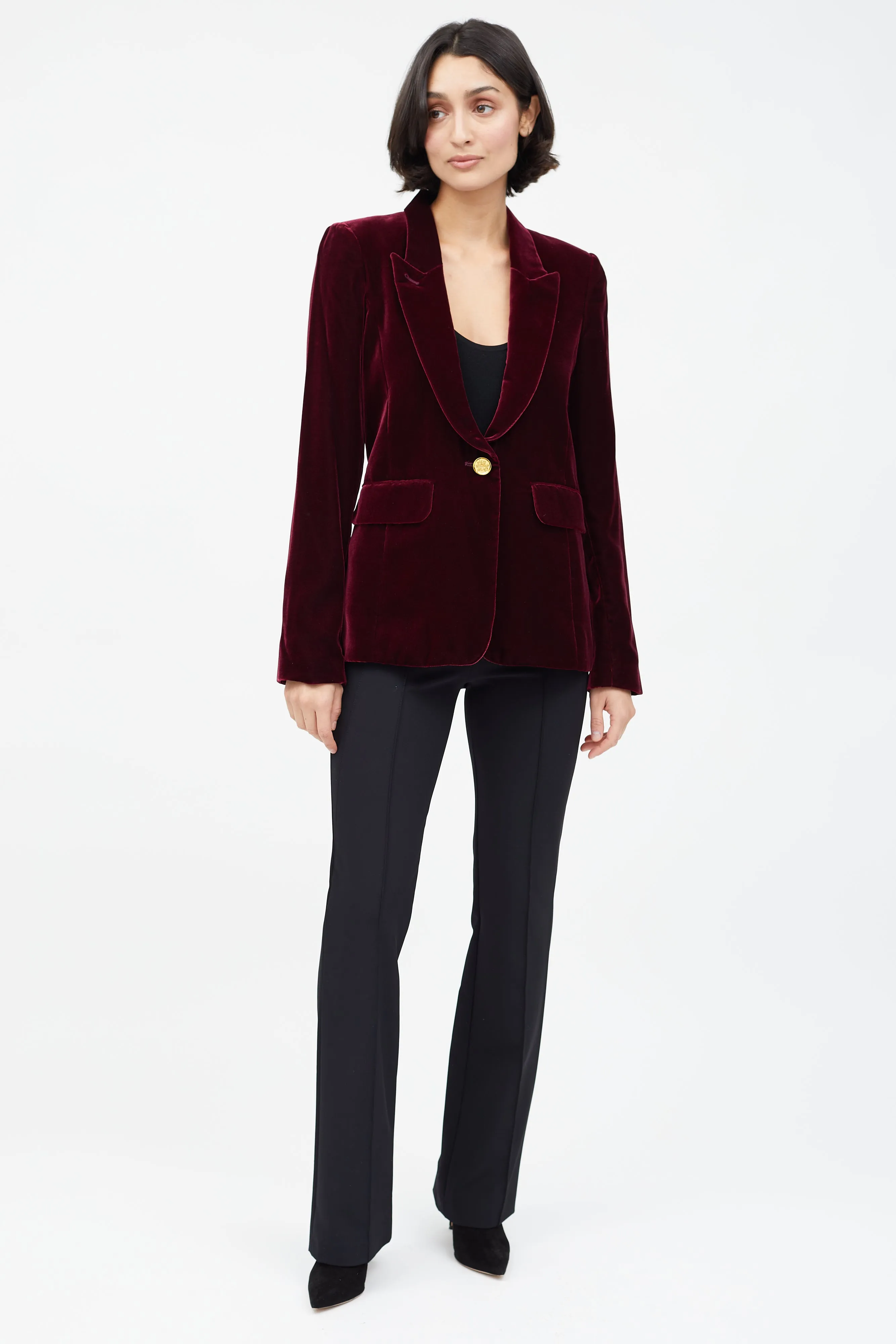 Burgundy Velvet Single Button Blazer