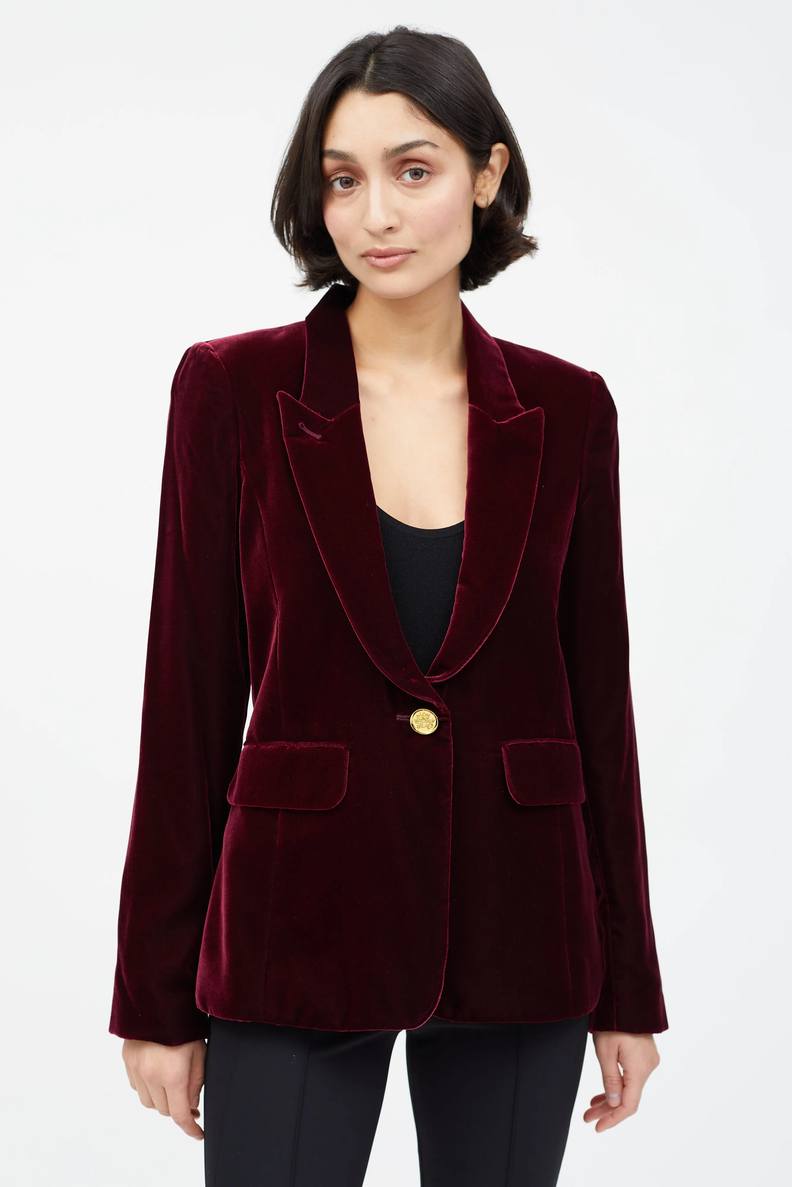 Burgundy Velvet Single Button Blazer