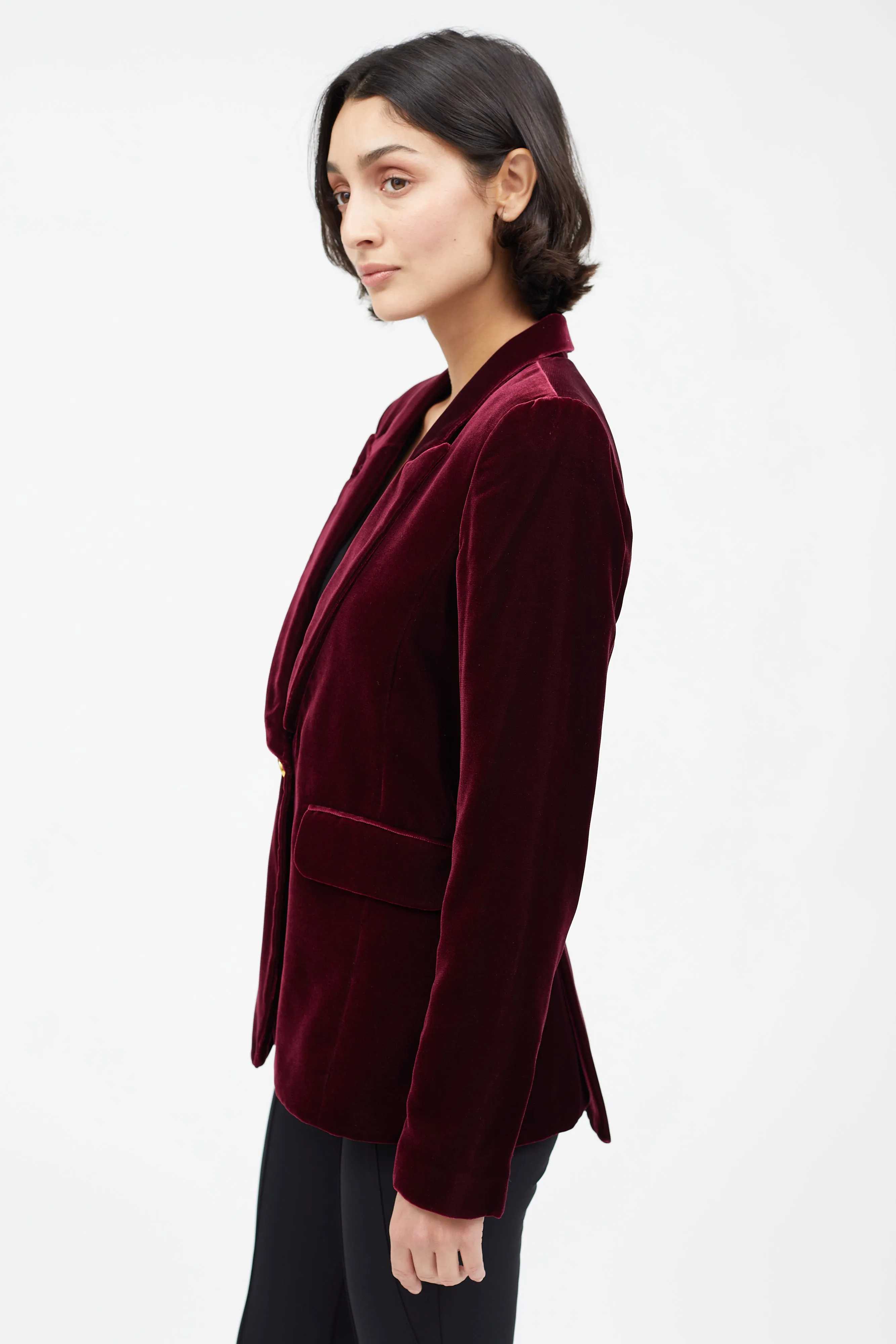 Burgundy Velvet Single Button Blazer