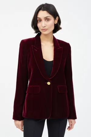 Burgundy Velvet Single Button Blazer