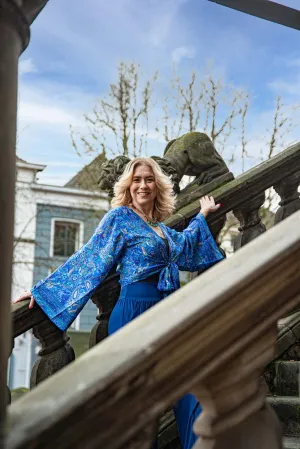 Butterfly wrap cardigan- sky blue- silkmix - wide arms