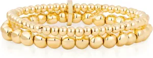 COBI 18K Gold Plated Silver Beaded Bracelets for Women, Chunky Thick Paperclip Chains, Stackable Balls Stretch Bracelet, Irregular Freshwater Pearl Pendant, Hypoallergenic Everyday Wear, Ideal Gifts