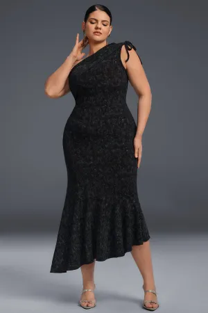 Curveins Plus Size One-Shoulder Asymmetrical Hem Bodycon Dress