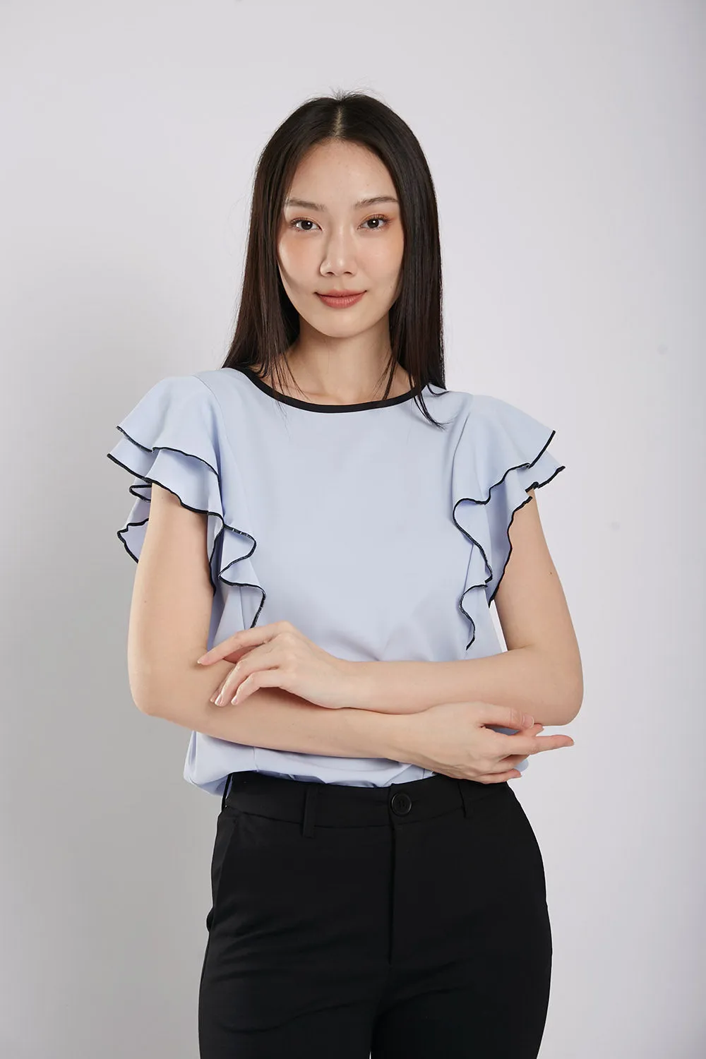 Devika Fluted Sleeves in Sky Blue