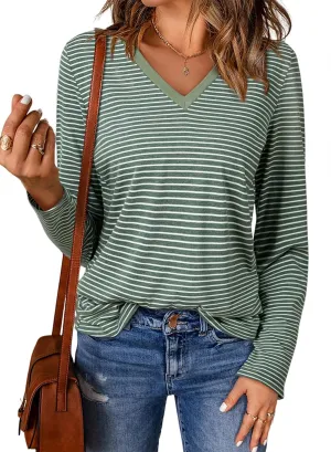 EVALESS Spring Summer Tops for Women Trendy V Neck Long Sleeve Shirts 2025 Basic T Shirts Loose Tee Clothes Casual Outfits