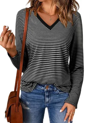 EVALESS Spring Summer Tops for Women Trendy V Neck Long Sleeve Shirts 2025 Basic T Shirts Loose Tee Clothes Casual Outfits