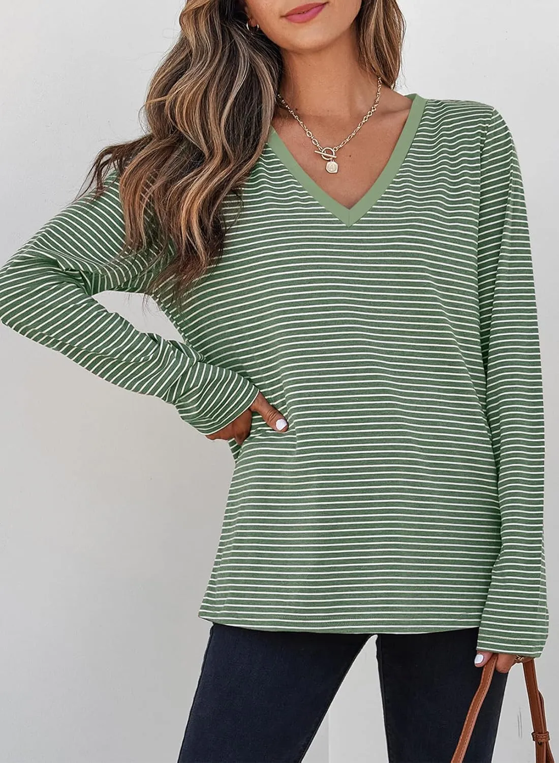 EVALESS Spring Summer Tops for Women Trendy V Neck Long Sleeve Shirts 2025 Basic T Shirts Loose Tee Clothes Casual Outfits