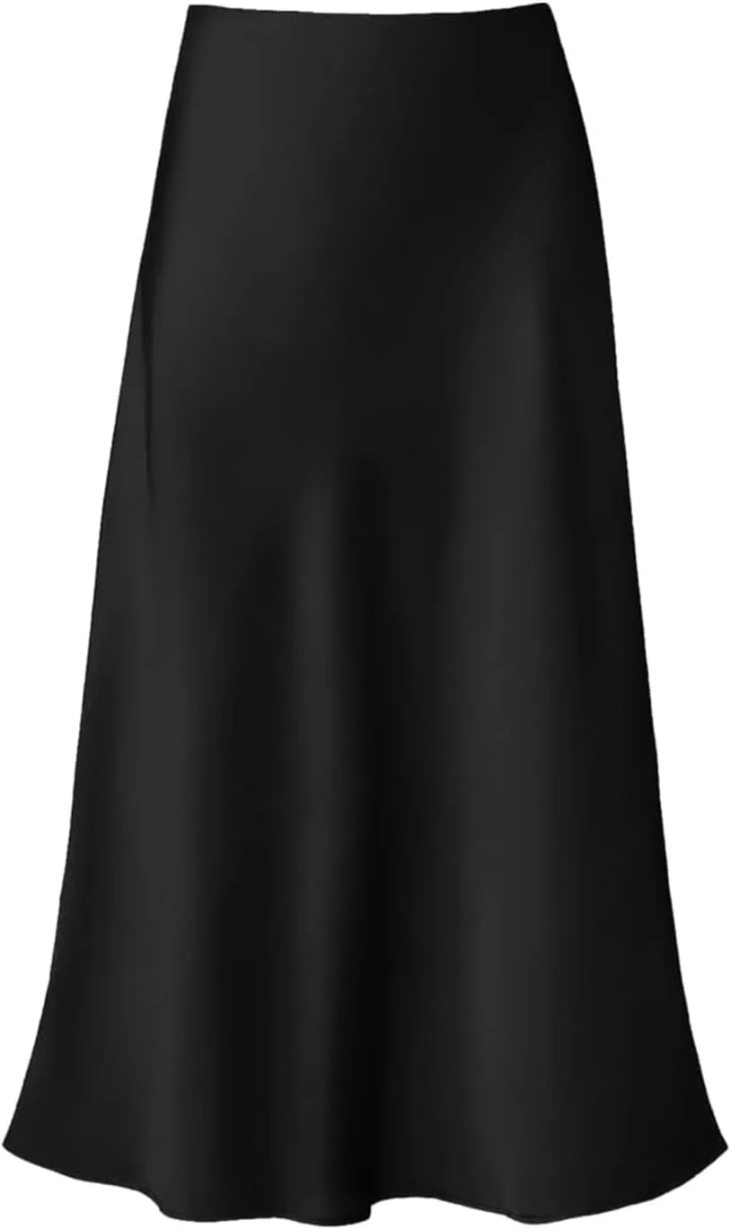 Faux Leather Pleated Skirt Womens Elegant High Waist Skirt Solid Satin Dress Elegant Elastic Waist Skirt Stringy
