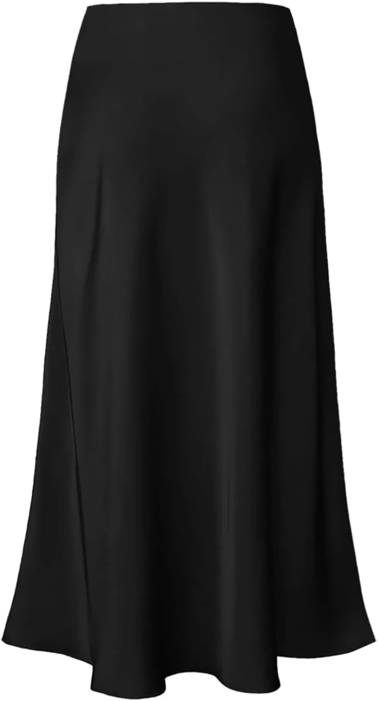 Faux Leather Pleated Skirt Womens Elegant High Waist Skirt Solid Satin Dress Elegant Elastic Waist Skirt Stringy