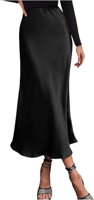 Faux Leather Pleated Skirt Womens Elegant High Waist Skirt Solid Satin Dress Elegant Elastic Waist Skirt Stringy
