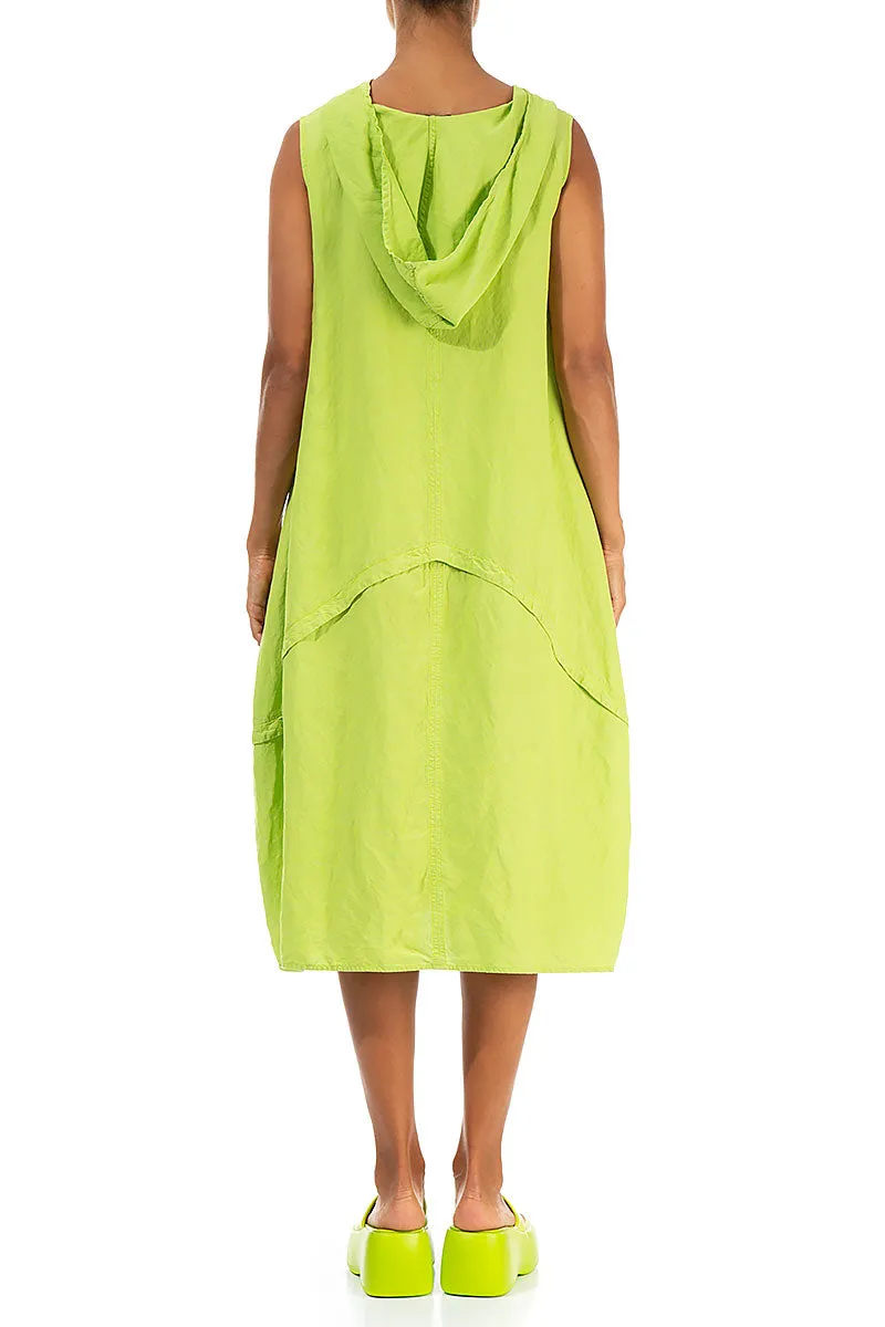 Hooded Sleeveless Balloon Lime Linen Dress
