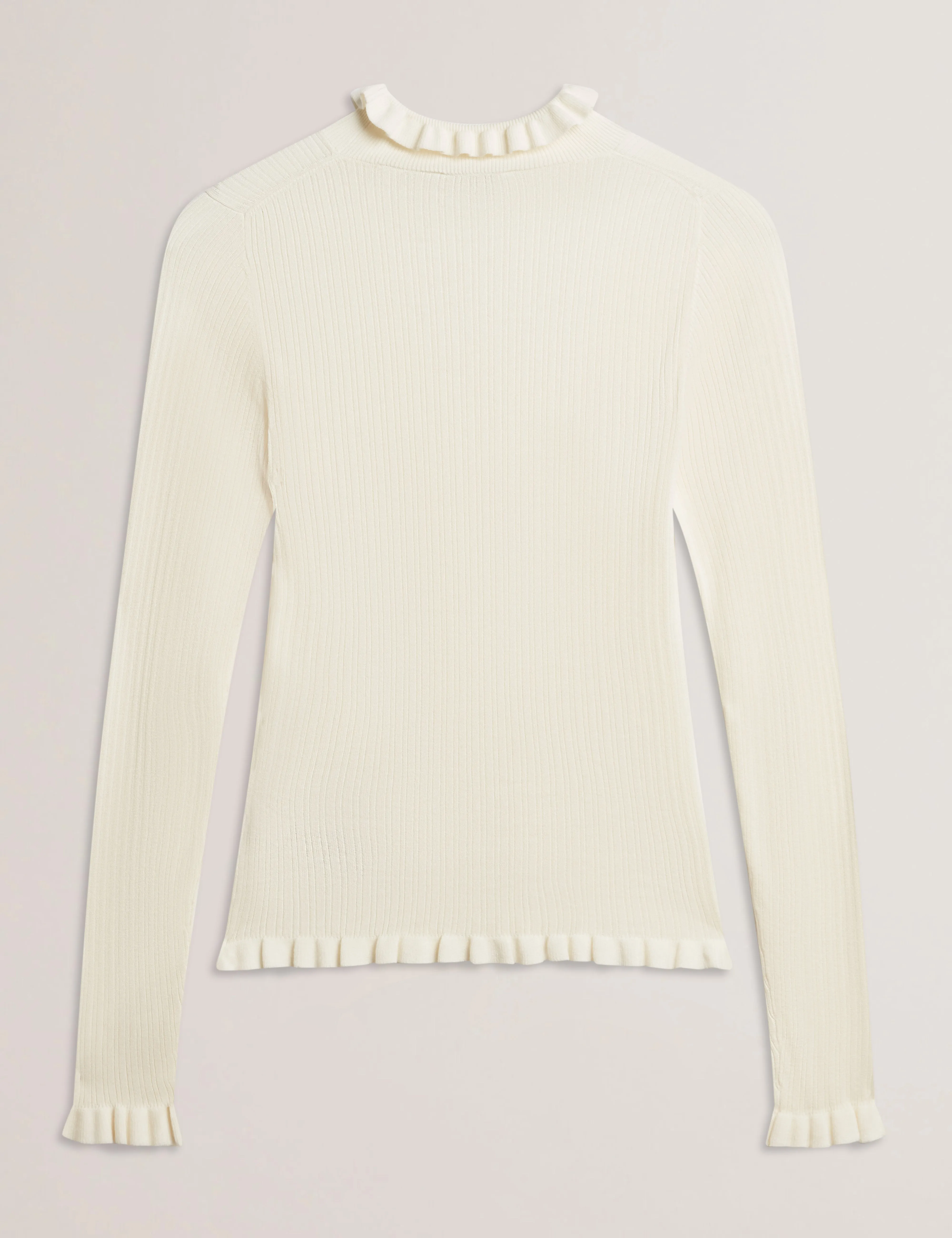 Janittt Rib Funnel Neck Frill Jumper Ivory