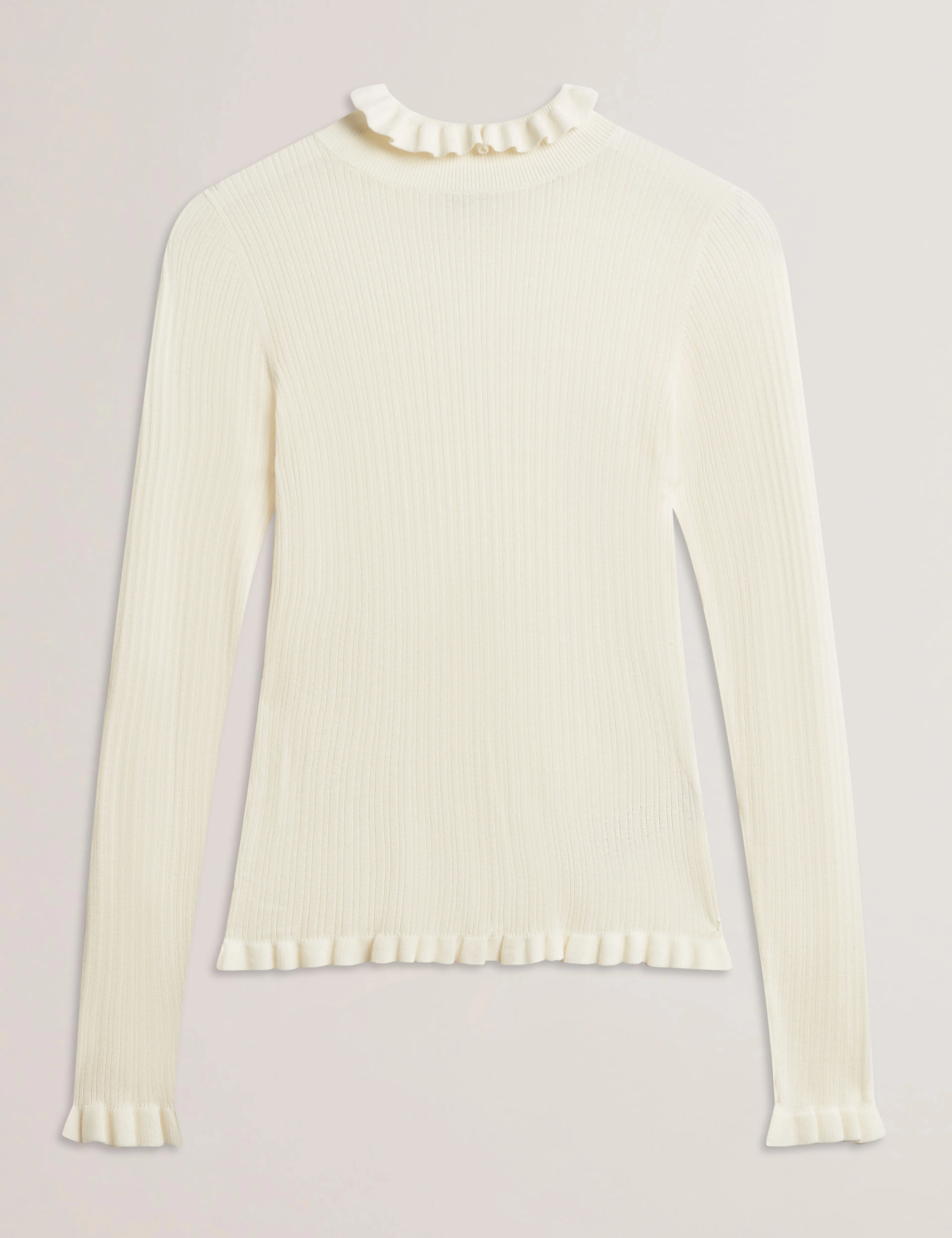 Janittt Rib Funnel Neck Frill Jumper Ivory