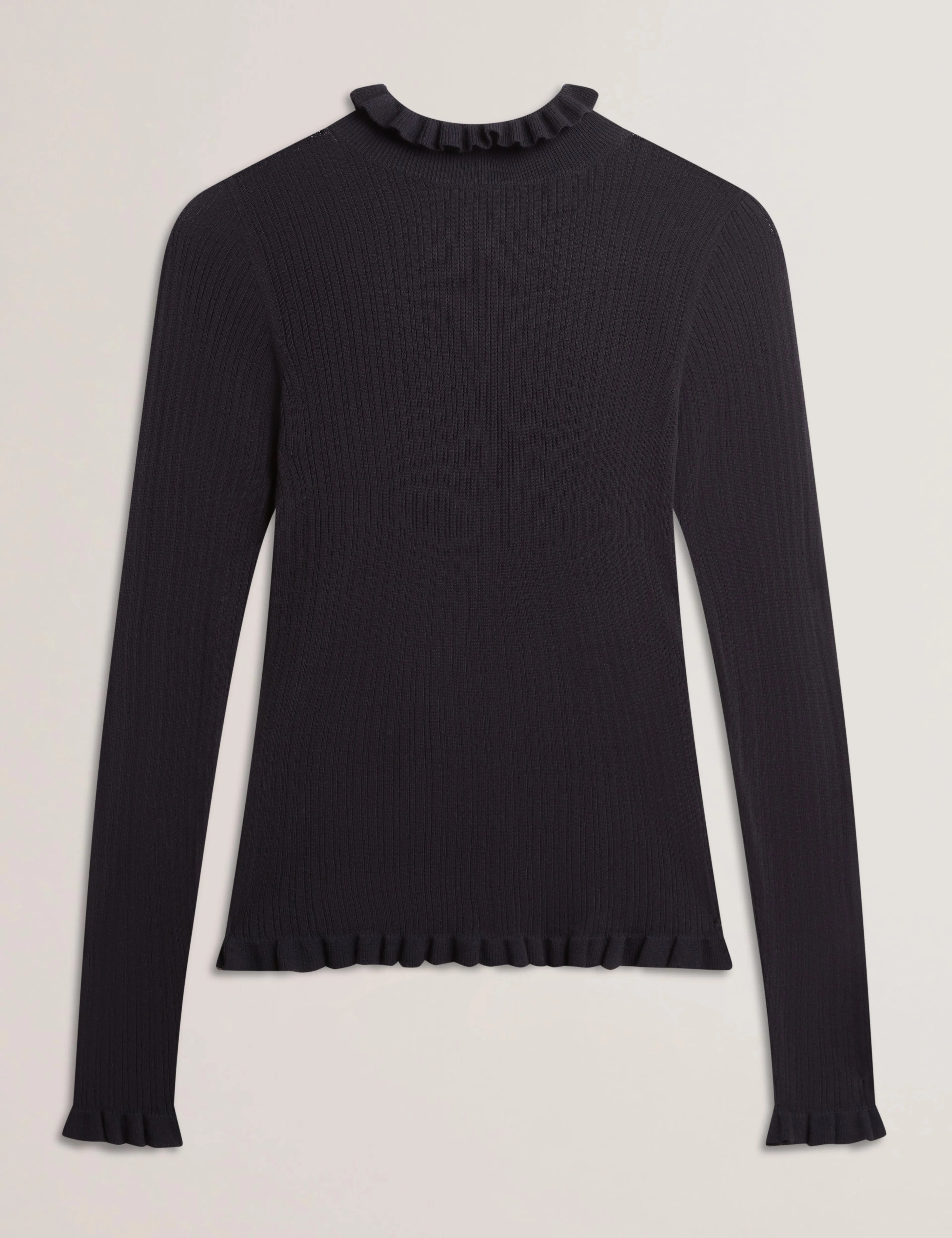 Janittt Rib Funnel Neck Frill Jumper Navy
