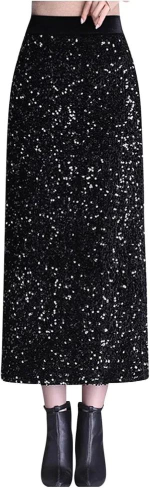 Juniors Elegant Skorts for Women Maxi Long Loose Fit Sequin Sparkly High Cut Pencil Glitter Basic Skorts 2025