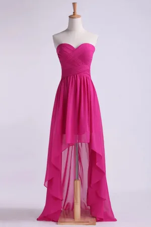 Luolandi Asymmetrical Party Dresses Sweetheart Chiffon Off Shoulder Solid Color