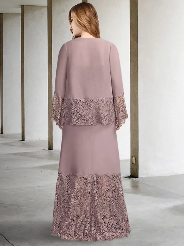 Luolandi Two Piece A-Line Plus Size Curve Mother of the Bride Dresses Elegant Dress Formal Asymmetrical Sleeveless Square Neck Chiffon with Appliques