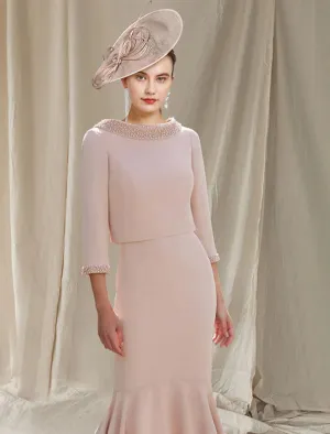 Luolandi Two Piece Mermaid / Trumpet Mother of the Bride Dress Church Elegant High Low Square Neck Asymmetrical Tea Length Stretch Chiffon Sleeveless Short Jacket Dresses