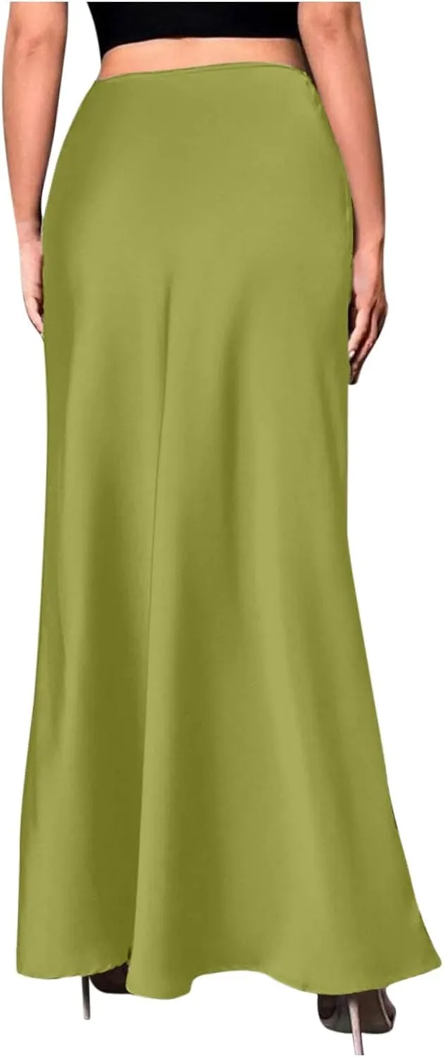 Maxi Skirts for Women Smooth Stain A Line Pure Skirt Hide Zip Trendy Skirts Stretch Long Comfort Casual Skirt
