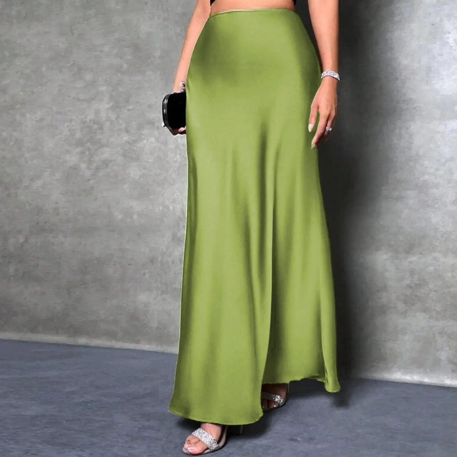 Maxi Skirts for Women Smooth Stain A Line Pure Skirt Hide Zip Trendy Skirts Stretch Long Comfort Casual Skirt
