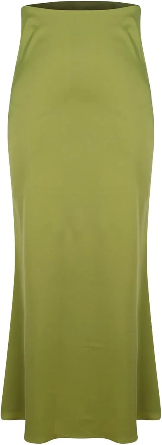 Maxi Skirts for Women Smooth Stain A Line Pure Skirt Hide Zip Trendy Skirts Stretch Long Comfort Casual Skirt
