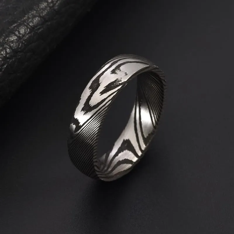 Men's Damascus Steel Ring Size 8-12 Natural Meteorite Patterns 6mm Width Ideal for Everyday Wear Gifts For Men