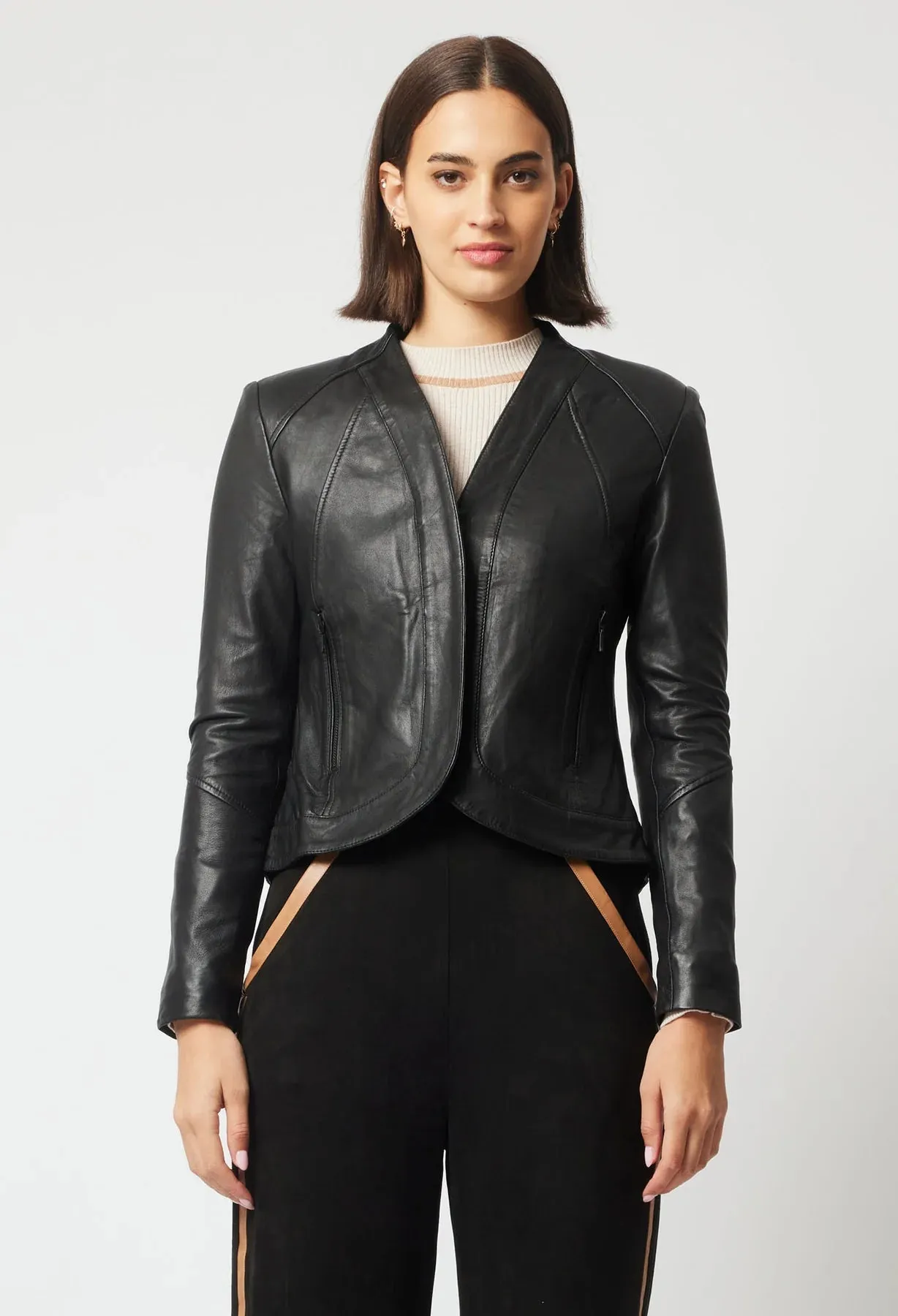 Nova leather curved hem jacket