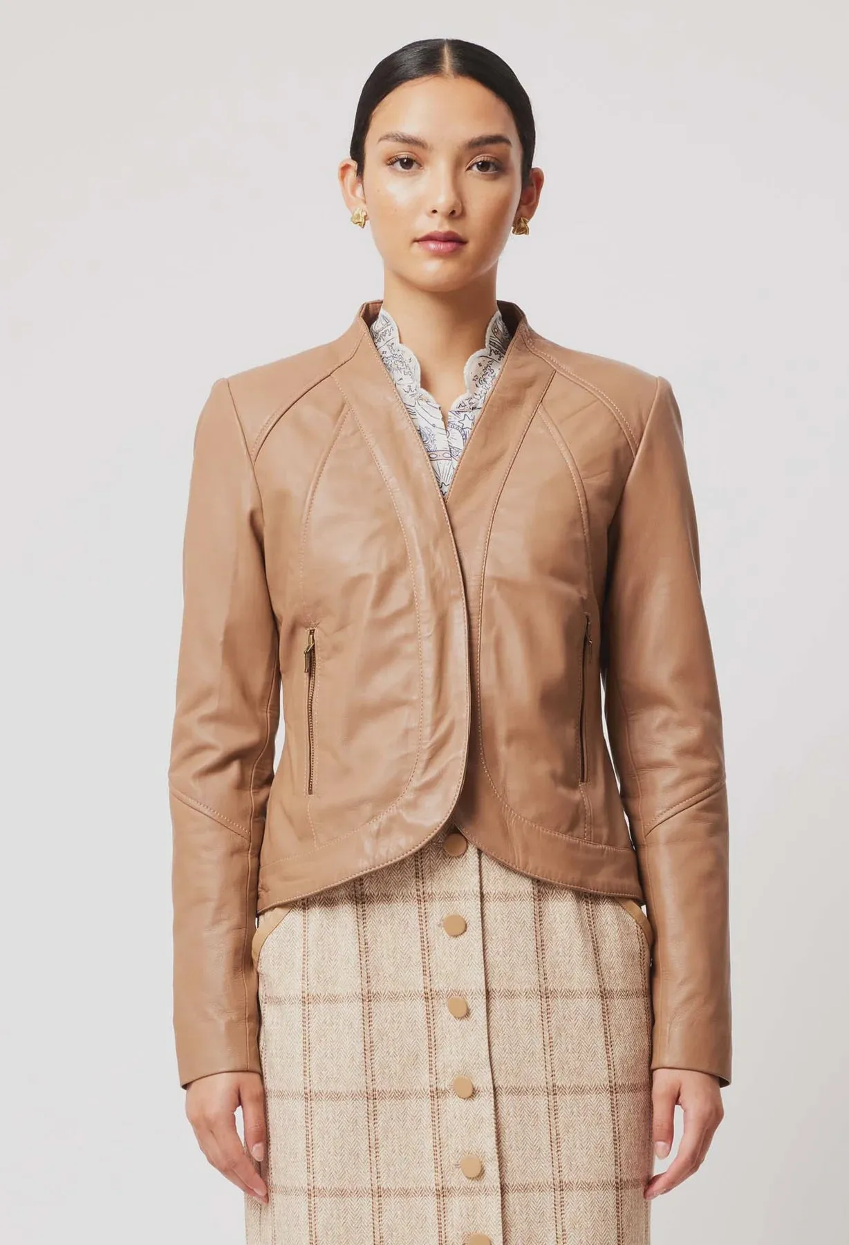 Nova leather curved hem jacket