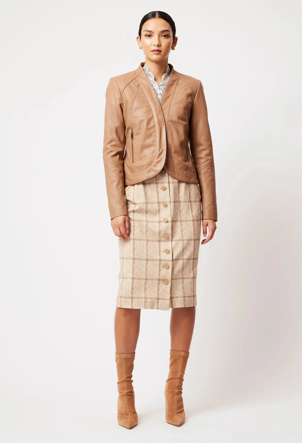 Nova leather curved hem jacket