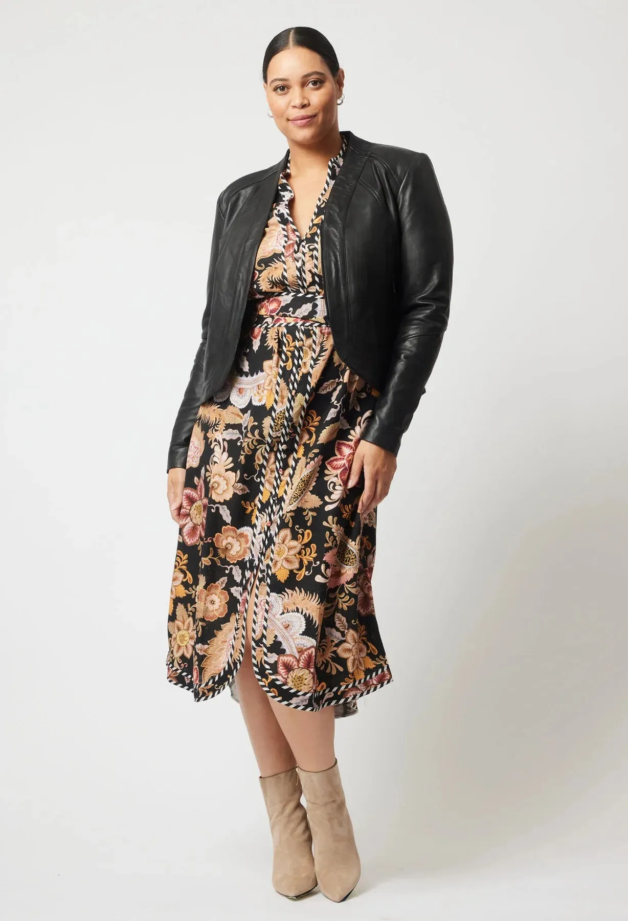 Nova leather curved hem jacket