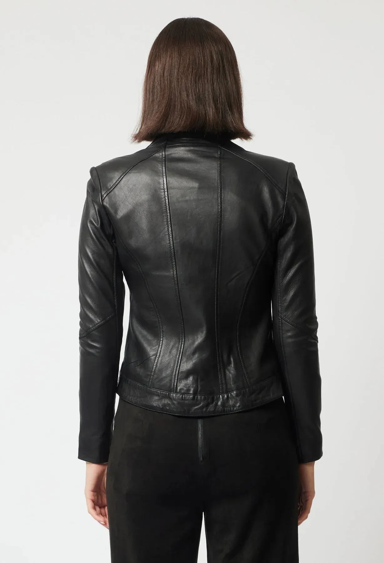 Nova leather curved hem jacket