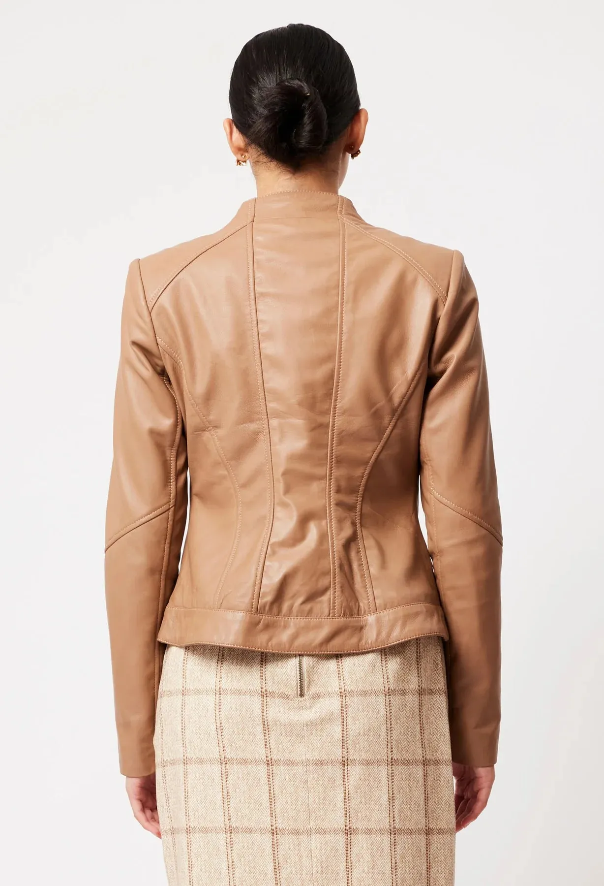 Nova leather curved hem jacket