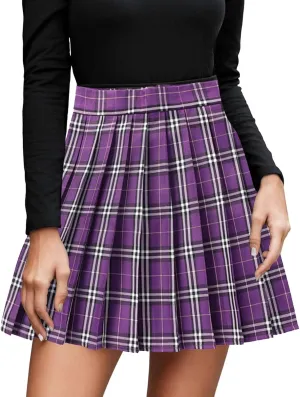 Pleated Skirts for Women Plus Size Y2K High Waist A-Line Tummy Control Uniform Trendy Plaid Mini Skirt for Girls