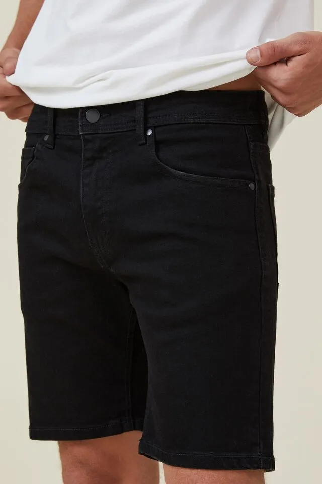 Straight Denim Shorts - Black