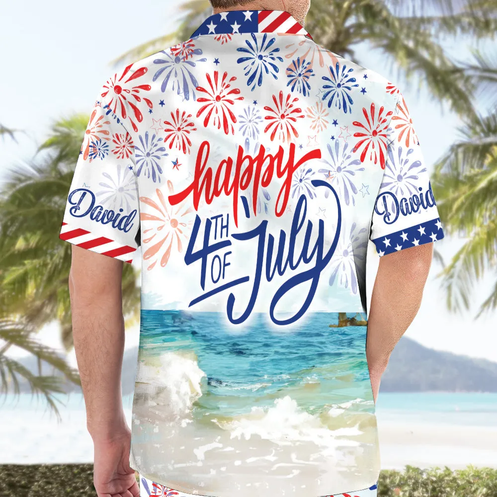 Teesdily | Customized Jesus America Beach Hawaiian Shirt, Happy 4th Of July Hawaii Set, Independence Day Gift, US Flag Pride Aloha Set Summer For Men