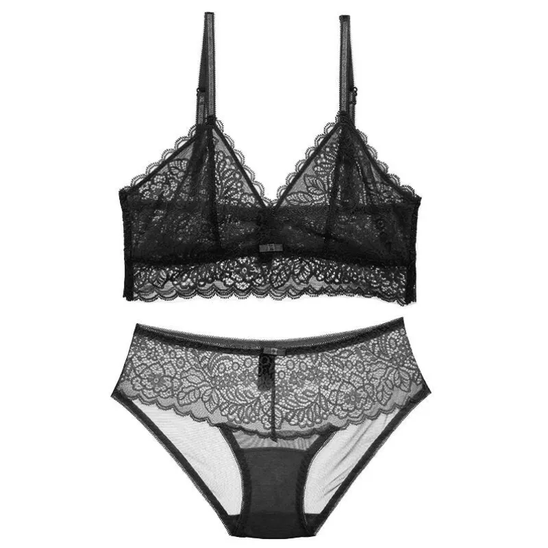 Ultrathin Lace Embroidery Set  Elegant Sheer Lingerie Design