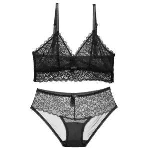 Ultrathin Lace Embroidery Set  Elegant Sheer Lingerie Design