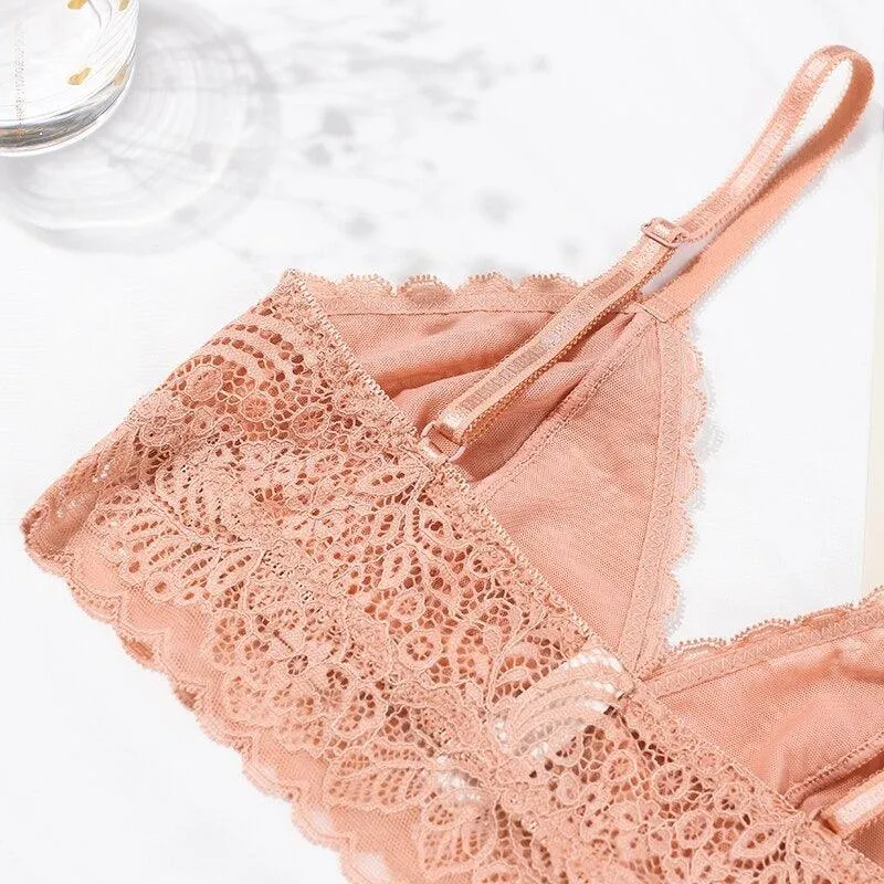 Ultrathin Lace Embroidery Set  Elegant Sheer Lingerie Design