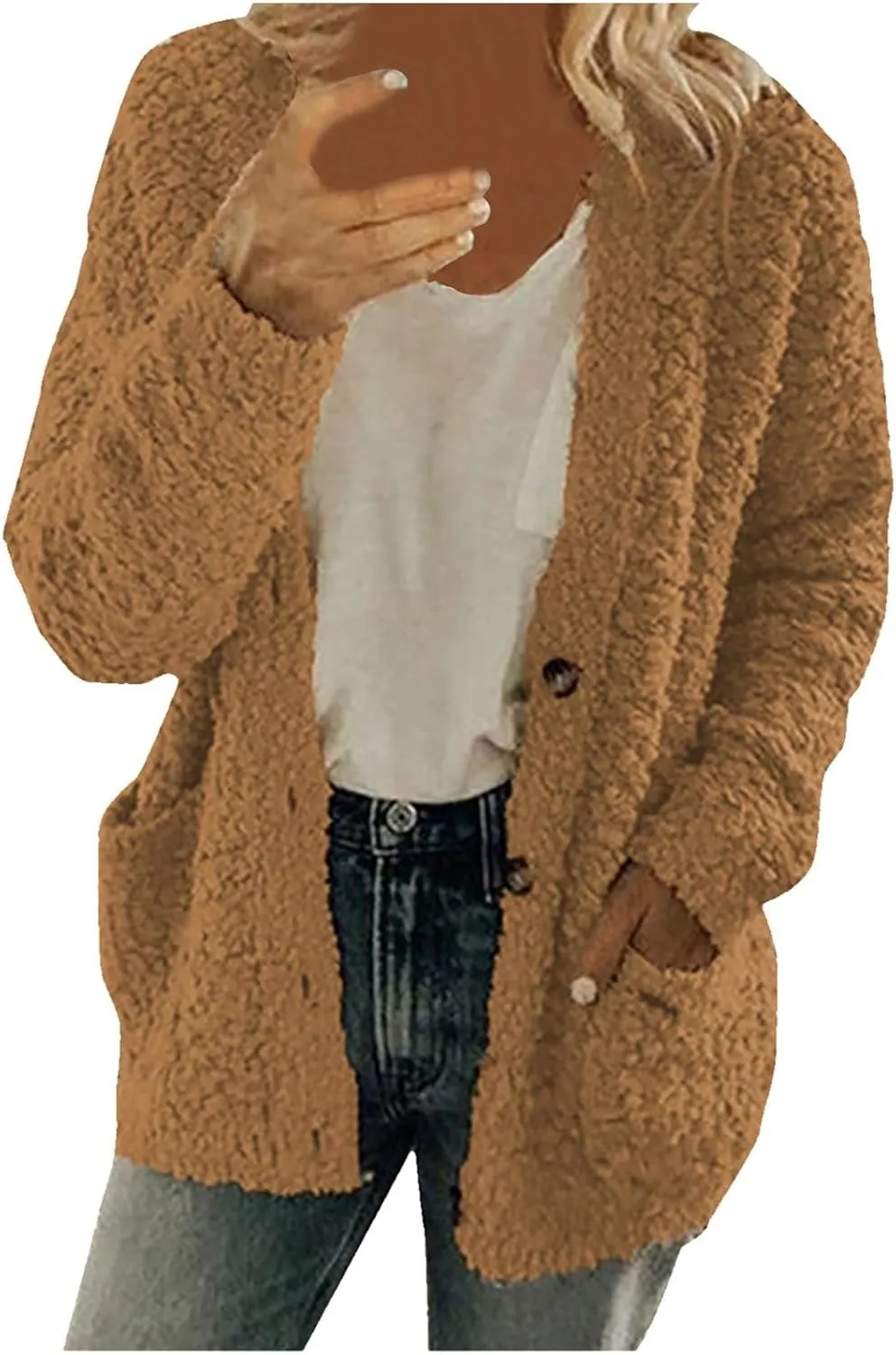 Winter Coats for Women 2023 Fuzzy Fleece Sherpa Jacket Warm Outerwear Button Down Long Sleeve Cardigan Plush Sweater