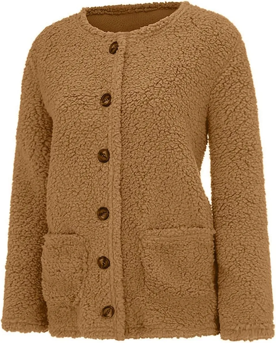 Winter Coats for Women 2023 Fuzzy Fleece Sherpa Jacket Warm Outerwear Button Down Long Sleeve Cardigan Plush Sweater