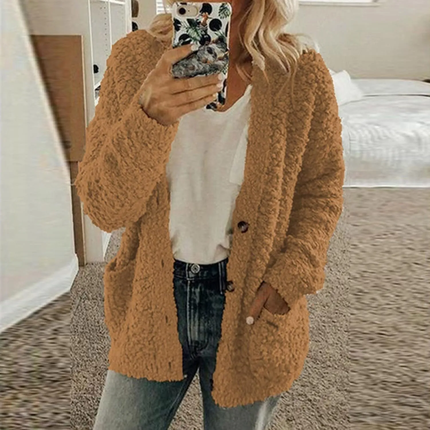 Winter Coats for Women 2023 Fuzzy Fleece Sherpa Jacket Warm Outerwear Button Down Long Sleeve Cardigan Plush Sweater