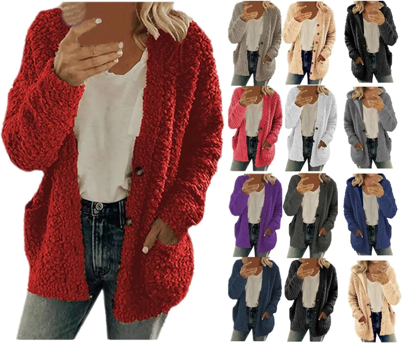 Winter Coats for Women 2023 Fuzzy Fleece Sherpa Jacket Warm Outerwear Button Down Long Sleeve Cardigan Plush Sweater