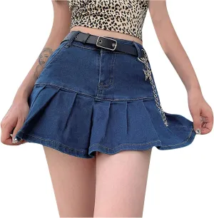 Womens Mini Denim Skirts Casual Stretch Slim Zipper Jean Skirt High Waisted Pleated Skirt Streetwear Skirt with Pocket