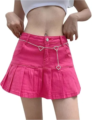 Womens Mini Denim Skirts Casual Stretch Slim Zipper Jean Skirt High Waisted Pleated Skirt Streetwear Skirt with Pocket