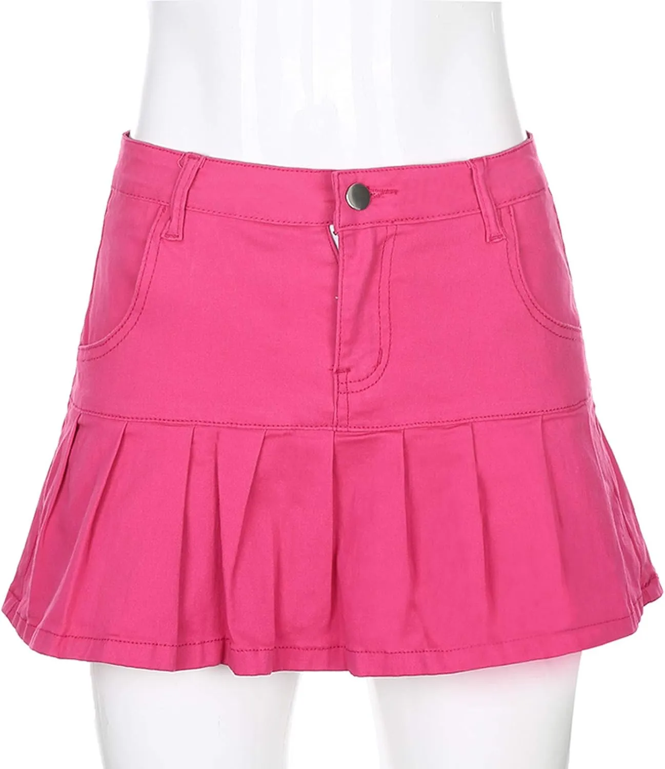 Womens Mini Denim Skirts Casual Stretch Slim Zipper Jean Skirt High Waisted Pleated Skirt Streetwear Skirt with Pocket